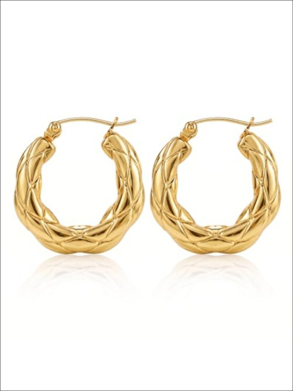 14K Gold Plated Braided Hoop Earrings Chunky Textured 25mm